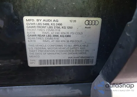 2021 Audi Q5 Premium 45 Tfsi Quattro S Tronic из США, поврежденный, VIN WA1AAAFY6M2046103